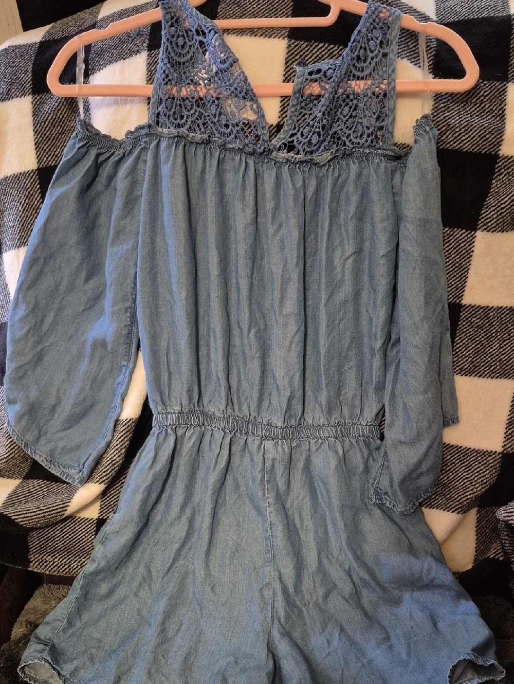 Justice Blue Crochet Chambray Romper